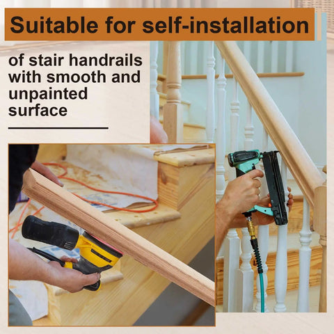 Solid Two Pack Six Foot Red Oak Handrails For Stairs With A Slick Double Layered Straight Build And Real Timber Look, being installed on stairs.