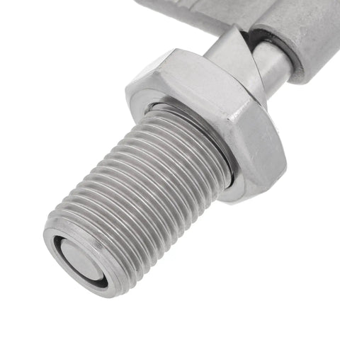Close-up of M16 x 1.5 threaded end of Built Like A Tank Stainless Steel Indexing Plunger with locking bolt mechanism.