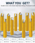 20-piece carbide-tipped lathe cutter set with 1/2 in shanks and yellow bodies for turning, boring, and chamfering
