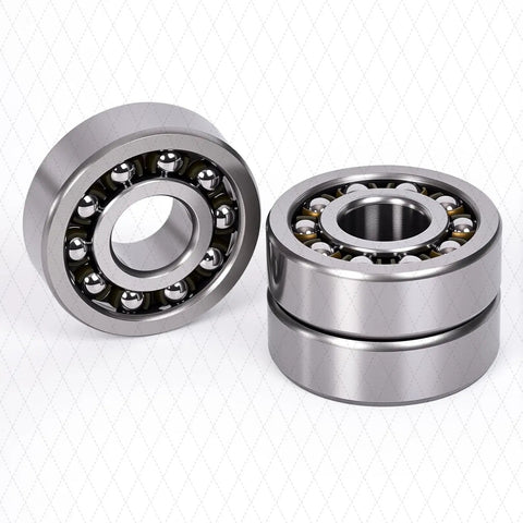 8x22x7mm Self Aligning Ball Bearings Set For Motors And Conveyors, Low Noise, High Speed, Misalignment Compensation, Chrome Steel Construction For Tough Industrial Use Boss Grade Reliability, chrome steel ball bearings shown from front and side