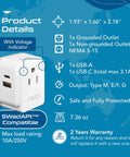 Africa Travel Adapter Set With 20W Power Delivery And Fast Charge Dual USB And USB C Two USA Outlets Universal All In One Plug Kit For Zimbabwe Morocco And Across Africa Including Type E F M G Attachments, product details and features displayed.