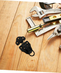 Retro Toggle Latch Set 8 Pcs Metal Duckbilled Hasp Locks with tools on wood surface