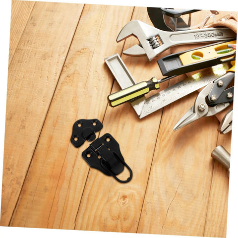 Retro Toggle Latch Set 8 Pcs Metal Duckbilled Hasp Locks with tools on wood surface
