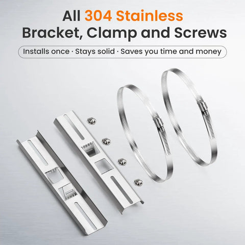 Heavy Duty Stainless Steel Pole Mount Bracket Kit With Adjustable 2 To 8 Inch Clamps For Electrical Boxes And Outdoor Devices 9.8 Inch Brackets Rust Resistant 304 Grade Includes 2 Brackets 2 Clamps And 4 Screws on white background