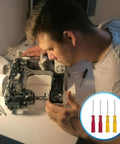 Technician using Serger Screwdriver Set 1.5mm and 1.6mm Hex Head Tools for Industrial Overlock Sewing Machines Pro Grade Heavy Duty