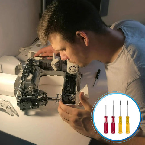 Technician using Serger Screwdriver Set 1.5mm and 1.6mm Hex Head Tools for Industrial Overlock Sewing Machines Pro Grade Heavy Duty