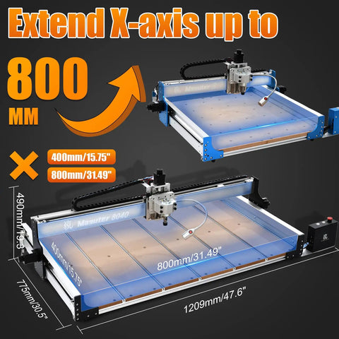 CNC Router Kit 800x400mm Three Axis Milling And Engraving System With 300W Spindle shown with expanded X-axis to 800mm