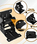 Heavy Duty Folding Brackets 4 Pack Locking Hinge Mounting Screws showing self-locking mechanism and easy fold design.