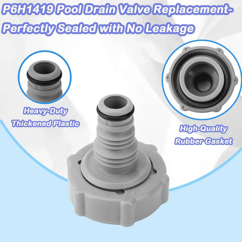 Durable 1.25 Inch Pool Hose Drain Adapter For Above Ground Pools Replacement 2 Pack Leak Proof Connector Fitting Compatible With P6H1419 And Most Standard Drain Kits, showing heavy-duty plastic and rubber gasket.