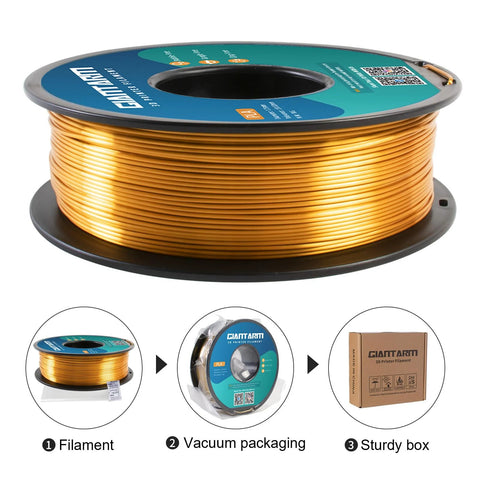 Silk Gold PLA Filament 1Kg Spool 1.75mm High Detail Dimensional Accuracy 0.03mm Smooth Glossy Silk Finish For 3D Printing