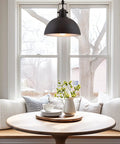 Modern Retro Pendant Light With Dome Shade In Oil Rubbed Bronze Finish Industrial Hanging Light With Swivel Joints For Sloped Ceilings Dope Warm Glow From Reflective Inner Shade And Dark Brown Metal Pendant above dining area
