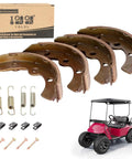 Heavy Duty Golf Cart Brake Shoes Kit For Club Car DS And Precedent featuring kit components and a red golf cart.