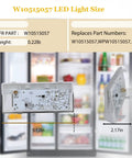 Freezer Light Replacement Bulb W10515057 Fits Wrs325fdam02 And 1064 1065 Series, size and specs highlighted on diagram.