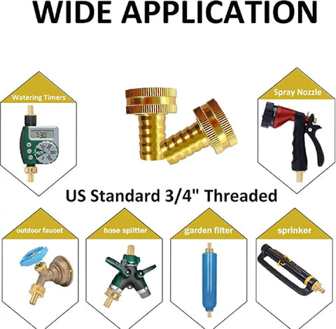 Easy Fix Drip Irrigation Hose Adapter For Garden Tubing To Faucet 5/8 Inch Barbed Connector, brass fittings with 3/4 threaded use