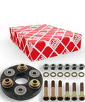 Get Your Ride Running Smooth Again With This Premium FeBi Bilstein Flexible Coupling Kit For Propshaft. Built In Germany With Hard Mounting Type And 80 Mm Pitch Circle Diameter For Front Fitting. Perfect Replacement Part To Fix Vibration Issues And. propshaft coupling kit with bolts, washers, and rubber joint
