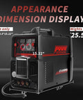 Side view of 5 In 1 Plasma Cutter And Welder Combo With Dual Voltage 110V And 220V, dimensions 17.7 x 8.5 x 15.22 inches, black.