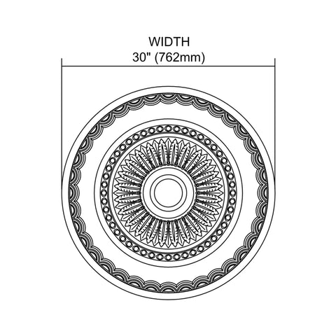 Diagram of Brookdale Ceiling Medallion 30 Inch White Finish for Fans and Chandeliers with detailed pattern, showing 30-inch width.