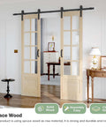 Preassembled 42x84 Double 21x84 Clear Glass French Interior Door With 7Ft Barn Door Hardware Kit installed in living room.