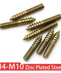 Yellow Zinc Plated Dowel Screw Hanger Bolts Double Headed Self Tapping Fasteners For Wood Furniture M4x16mm shown on white background