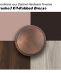 Brushed Oil Rubbed Bronze finish sample with matching color swatches highlighting cabinet handle style.