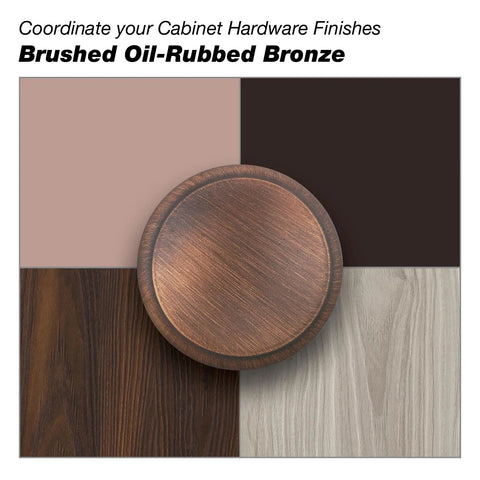 Brushed Oil Rubbed Bronze finish sample with matching color swatches highlighting cabinet handle style.