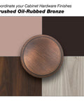 Washington Collection Brushed Oil-Rubbed Bronze finish sample on cabinet materials for kitchen, bathroom, and furniture.