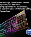 Smooth Riding Mechanical Gaming Keyboard With Ultra Quiet Linear Switches Featuring Factory Lubricated Stabilizers shown with RGB lighting effects.