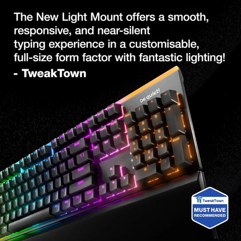 Smooth Riding Mechanical Gaming Keyboard With Ultra Quiet Linear Switches Featuring Factory Lubricated Stabilizers shown with RGB lighting effects.