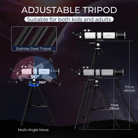 90mm Aperture Refractor Telescope With 800mm Focal Length on adjustable tripod for beginners and adults