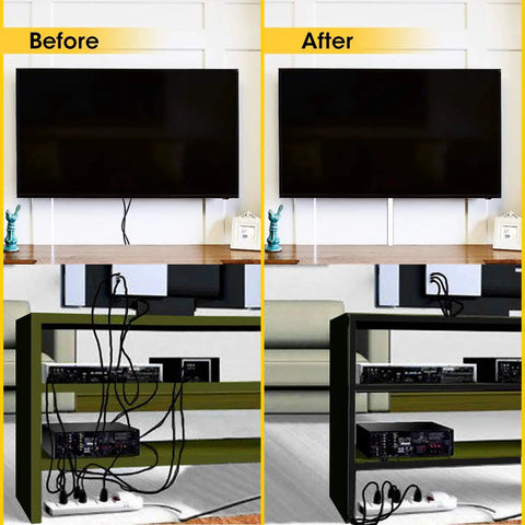 Before and after using Nine Channel Cable Raceway Kit With Open Slot Duct And Cover For Wall Concealer Cable Management