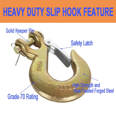 4 Pack Clevis Slip Hook Three Eighths Inch With Safety Latch G70 Forged Steel Heavy Duty Chain Hooks For Trailer Receiver Hitches
