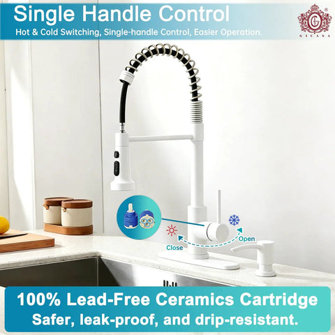 GICASA Kitchen Faucet - Pull Down Sprayer,High arc Commercial Stainless Steel Kitchen Sink Faucet White in a kitchen setting.