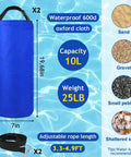 Two Pack 10L Beach Umbrella Sand Bags With 50x18 Cm Fillable Anchors Heavy Duty 600D Oxford 10-15 Kg Load Capacity Includes 2 Blue Bags And 2 Black Adjustable Straps For Outdoor Windproof Shade showcasing blue sandbag details.