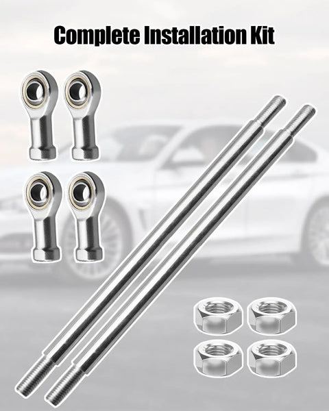 Beefy Adjustable Steering Shaft Tie Rod Ball Joint Set 310mm To 340mm Length 10mm Hole Heavy Duty Heim Joint Rod Ends 45 Steel Heat Treated For Maximum Strength And Long Lasting Performance, complete installation kit with rods, rod ends, and nuts
