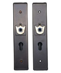Hefty Keyed Entry Door Handle Set With Thick Reinforced Plate And Large Solid Knob, Heavy Duty Reversible Lever Lock Complete Kit For Front Exterior Doors Or Bedrooms, black metal plate