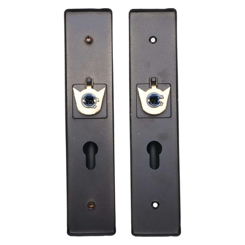 Hefty Keyed Entry Door Handle Set With Thick Reinforced Plate And Large Solid Knob, Heavy Duty Reversible Lever Lock Complete Kit For Front Exterior Doors Or Bedrooms, black metal plate
