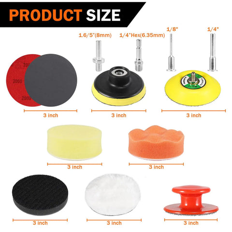 All In One 3 Inch Sanding Disc Polishing Kit For Drill Rotary Tools Wet Dry Headlight Restoration 120 Pieces size chart