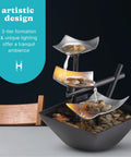 Chill Tabletop Water Fountain For Home Decor And Relaxation, 3-tier silver waterfall with river rocks, 8.25 inch tall