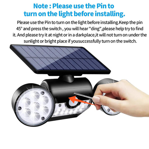 Installation of Outdoor Solar Lights With Motion Sensor Three Head LED Security Flood Lights 360 Degree Rotating, IP65 Waterproof