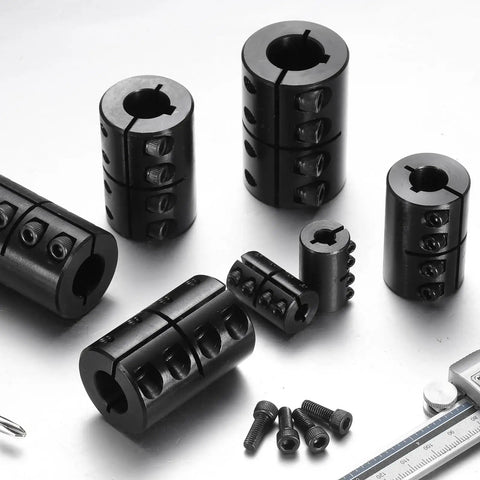 Rigid Shaft Coupling Five Eighths To Five Eighths Bore Outside Diameter One And Five Sixteenths Inch Two Inches Long Black Oxide Coated Single Split Clamping With Set Screws 10-32 By One Half Inch Perfect For 3D Printer Motors And Wheel Drives, black steel couplings