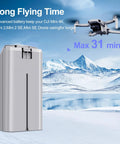 2 Pack Mini 2 Series Intelligent Flight Batteries 2400mAh Upgrade shown with drone over snowy landscape