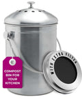 Countertop Compost Bin For Kitchen One Point Three Gallon Odor Free Indoor Bin With Carbon Filters And Lid Stainless Steel