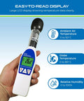 WBGT Heat Stress Meter With Dry Bulb, Wet Bulb, And Globe Temperature For Accurate Readouts In Workplace, Sports, And Outdoor Activities With Large LCD Display And Fast Pro Grade Sensing hand-held with visible LCD display