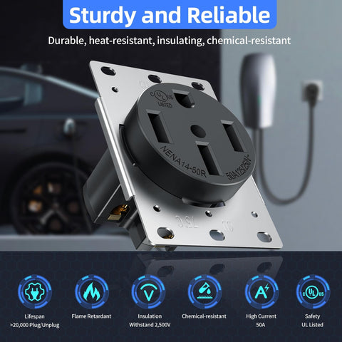 Heavy Duty 14-50R Outlet 120 240 Volt 50A Four-Prong Receptacle for RVs EVs Dryers Welders Ovens Stoves Plasma Cutters