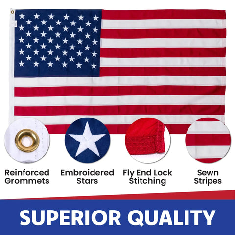 Premium 5x8 American Flag Built Tough For All Weather Outdoors Heavy Duty PolyMax Polyester With Sewn Stripes And Embroidered Stars