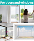Woman installing 48x118 Inch Window Screen Mesh Replacement Fiberglass Porch Screen For House Windows And Patio Doors No Fuss Dust Blocking Mosquito Netting Pet Safe Screen Repair Mesh White.