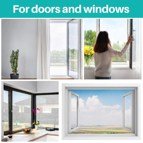 Woman installing 48x118 Inch Window Screen Mesh Replacement Fiberglass Porch Screen For House Windows And Patio Doors No Fuss Dust Blocking Mosquito Netting Pet Safe Screen Repair Mesh White.