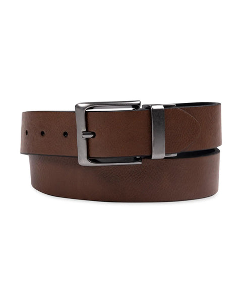 Men's Reversible Casual Belt Two Looks In One Buckle Switches From Brown To Black X Large Durable Leather Strap Display.