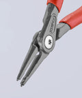 Close-up of Internal Precision Snap Ring Pliers 5.50 Inch Pro Grade Tool, showing durable build and red comfort grip handle.
