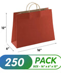 Red Kraft Paper Bags With Handles 16x6x12 Inches Pack Of 250 150 GSM Foldable Gift Bags For Weddings Valentines Day Party Favors